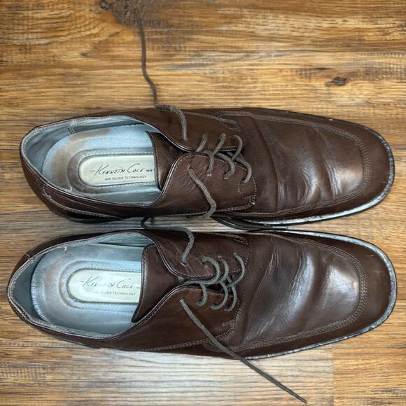 Kenneth Cole dark brown leather dress shoes 9.5 P.O.M71920 square toe oxford - Picture 2 of 12